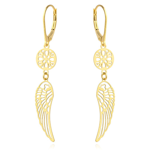 Cercei cu cerc și aripi din aur, ajurati, cu închizătoare englezească