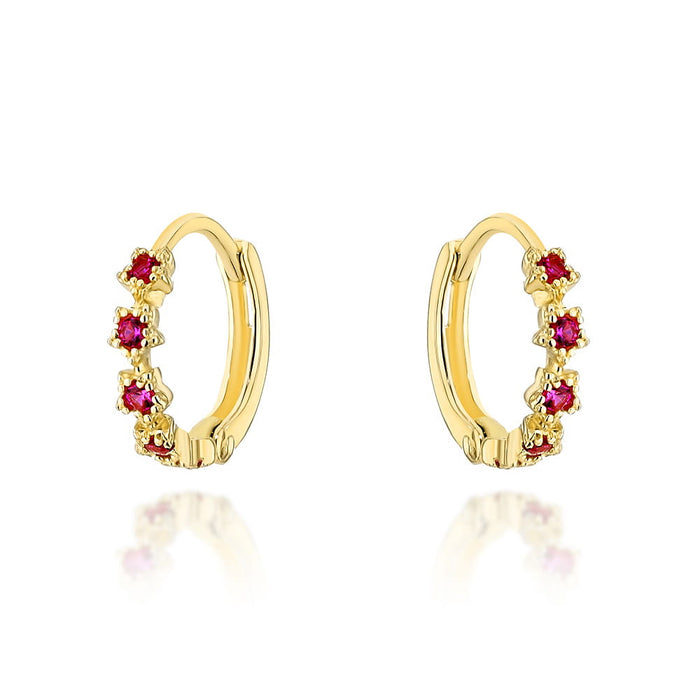 Cercei flori de aur cu zirconi fucsia pe creola