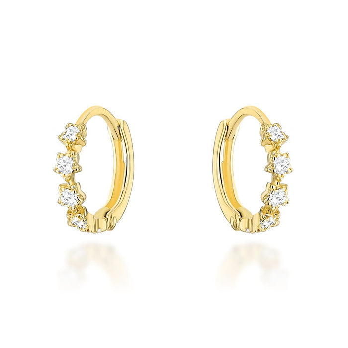 Cercei flori de aur cu zirconi albi pe creola