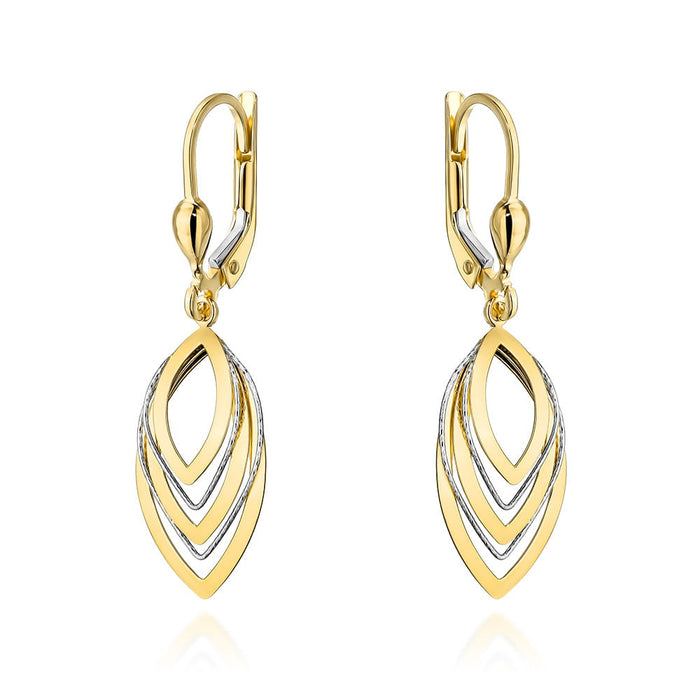 Cercei cu foiță de aur în două culori de aur cu închizătoare englezească