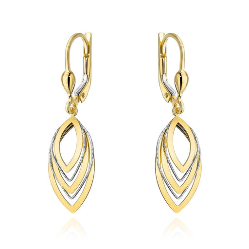 Cercei cu foiță de aur în două culori de aur cu închizătoare englezească