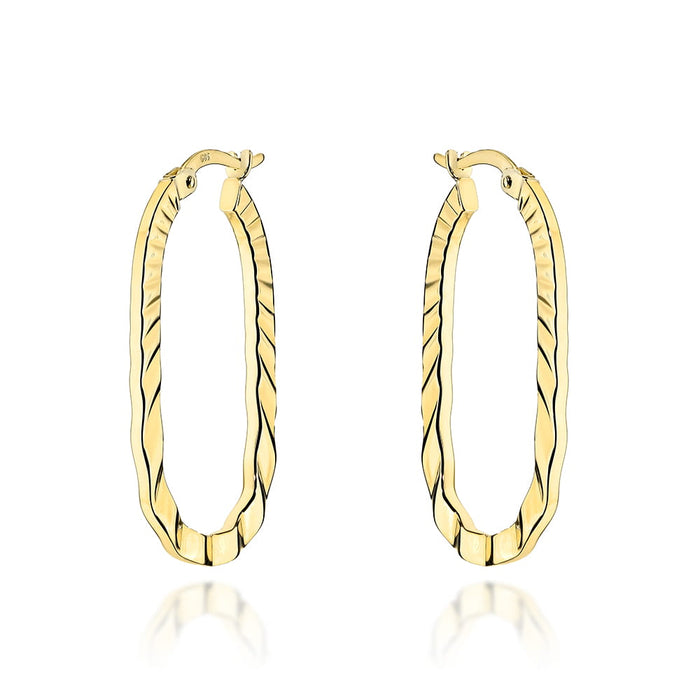 Cercei ovali de aur decorati pe laterale