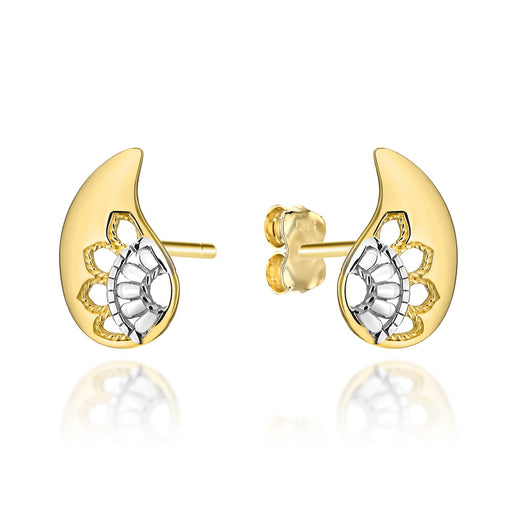 Cercei de aur decorati cu aripi in doua culori de aur