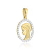 Medalion Oval din Aur 14K, Decorat cu Zirconii, cu Icoana Maicii Domnului