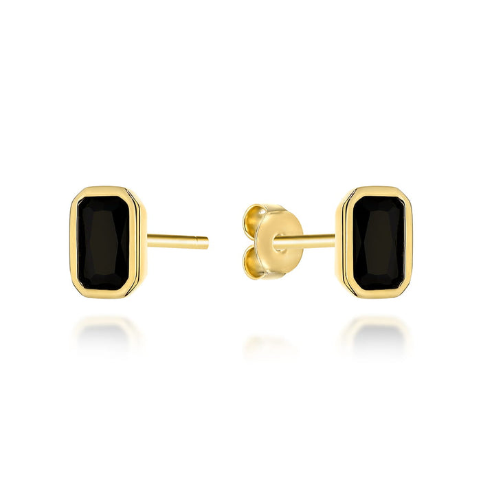 Cercei Aur Galben cu Piatră Neagră Dreptunghiulară