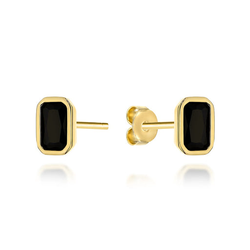 Cercei Aur Galben cu Piatră Neagră Dreptunghiulară
