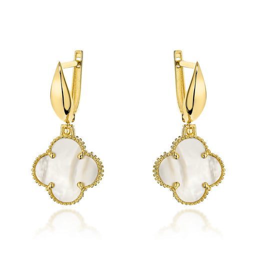 Cercei Aur 14K Dubli cu Trifoi și Perlă