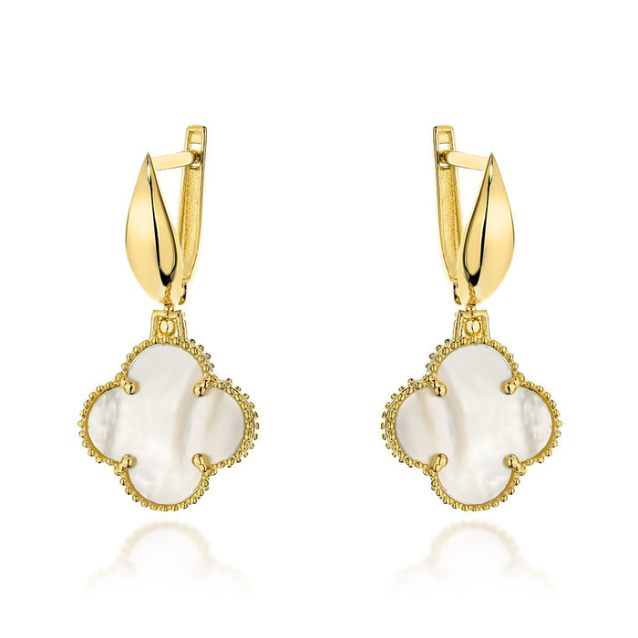 Cercei Aur 14K Dubli cu Trifoi și Perlă