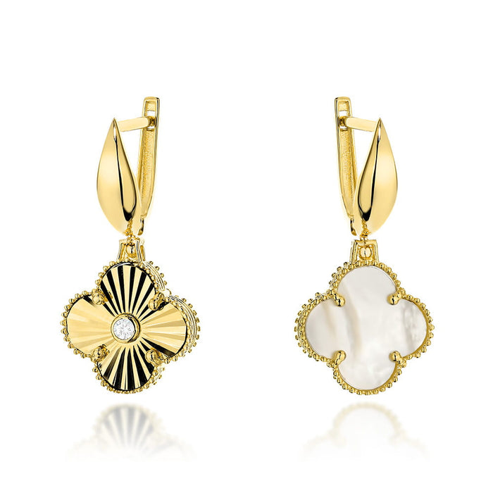 Cercei Aur 14K Dubli cu Trifoi și Perlă