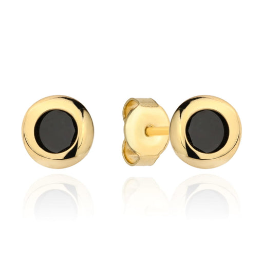 Cercei stud din aur cu piatră neagră într-un cadru neted