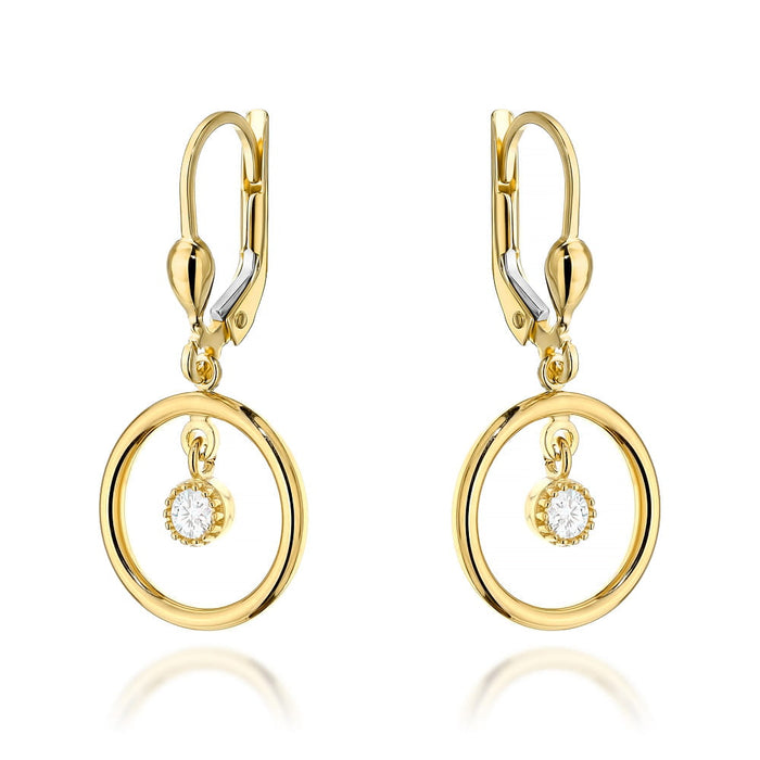 Cercei Aur 14K, Model Rotund cu Zirconiu, Închidere Engleză