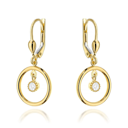 Cercei Aur 14K, Model Rotund cu Zirconiu, Închidere Engleză