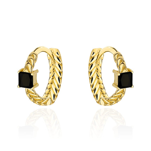 Cercei Aur 14K Împletite cu Piatră Neagră