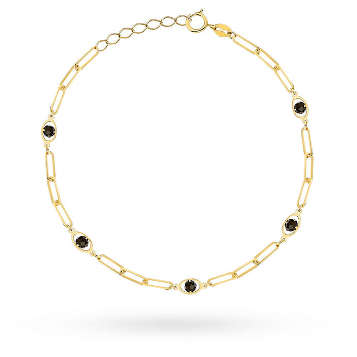 Brățară din Aur 14K cu Zale Ovale și Pietre Negre