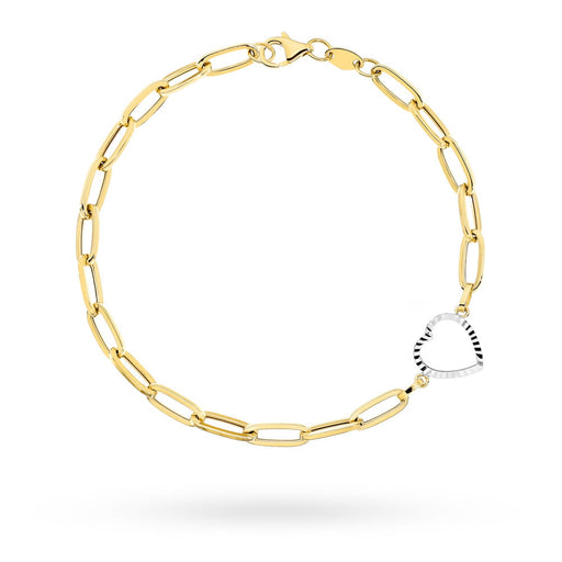 Brățară din Aur 14K cu Zale Lungi și Inimă Diamantată în Două Culori