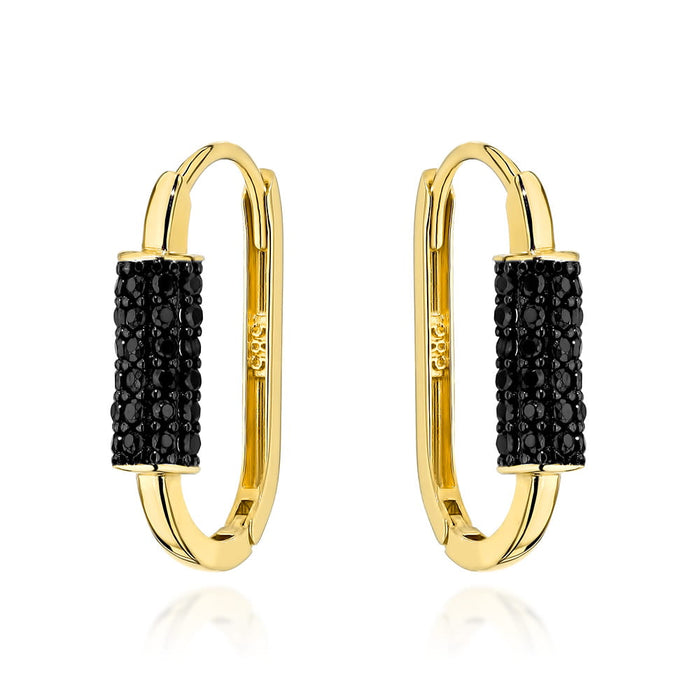 Cercei Aur Galben Oval Cu Pietre Negre