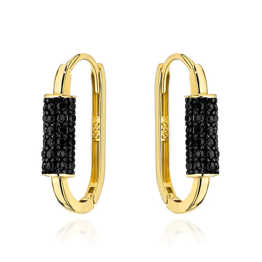 Cercei Aur Galben Oval Cu Pietre Negre