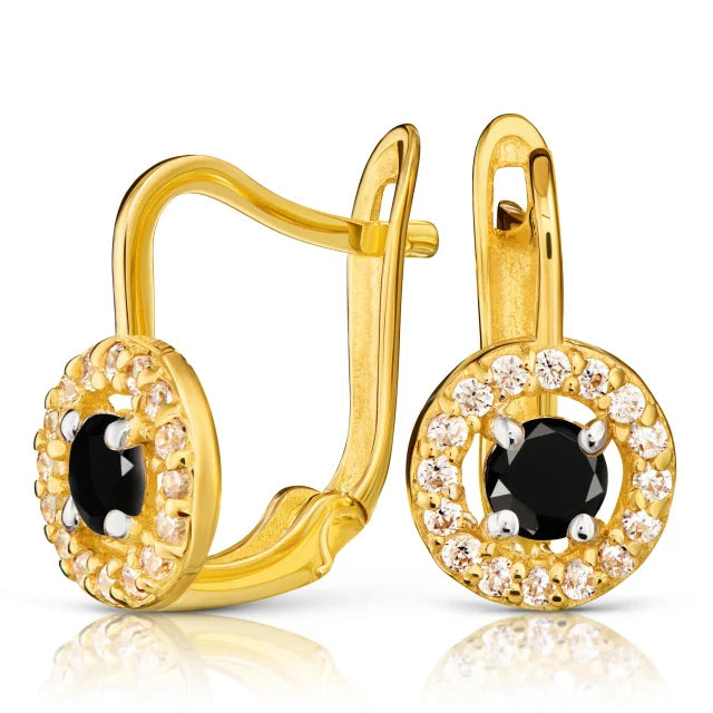 Cercei Rotunzi din Aur 8K cu Zirconii Negre