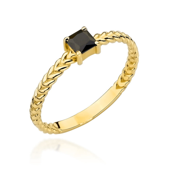 Inel din Aur Împletit cu Piatră Neagră