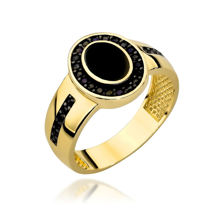 Inel Aur Oval Cu Email Și Pietre Negre