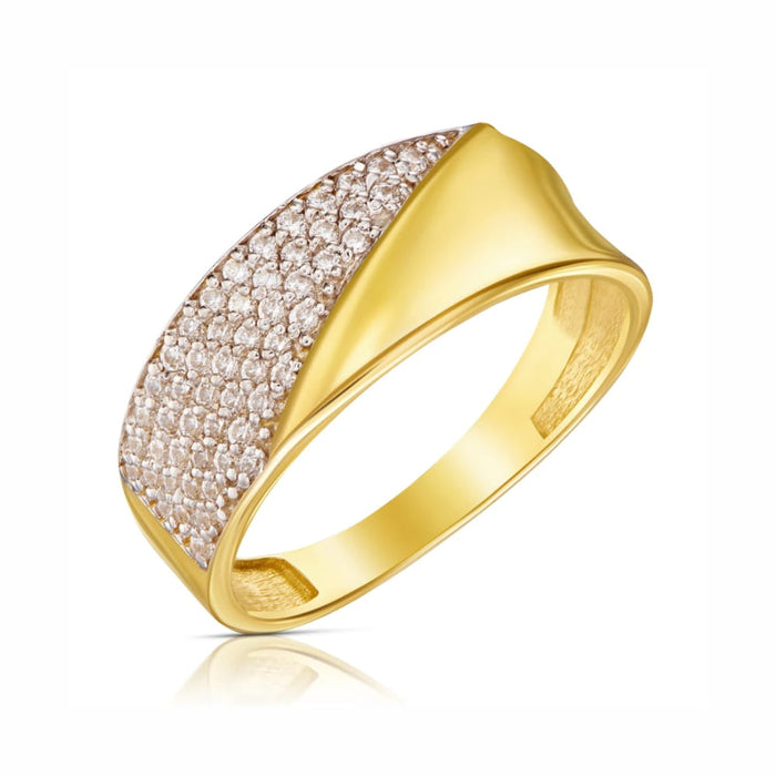 Inel Aur 8K cu Garnitură Asimetrică și Zirconii Strălucitoare