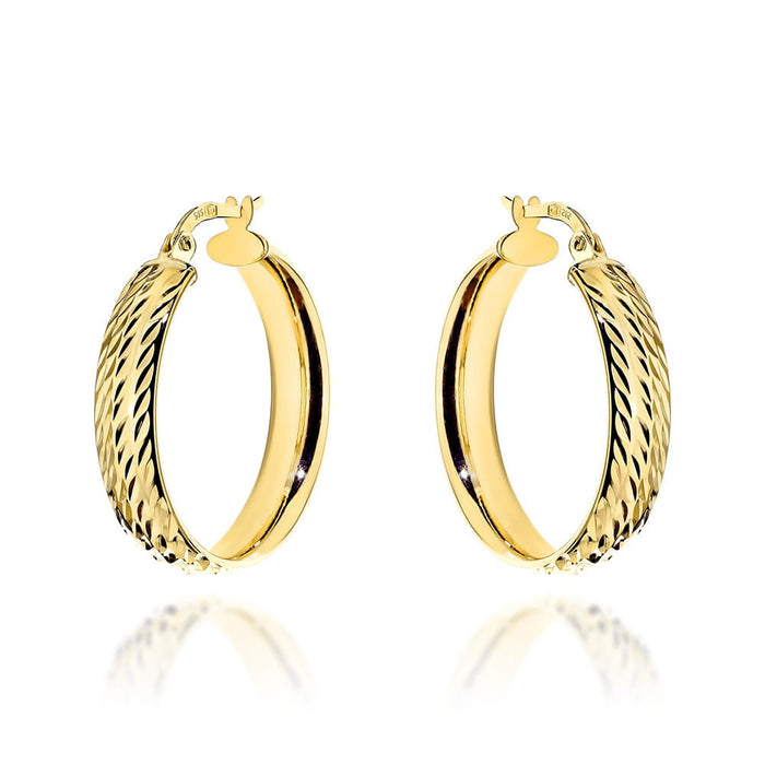 Cercei Aur 14K Rotunzi, Lăți, Diamantați