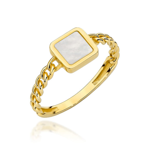 Inel Elegant Din Aur Galben 14K Pătrat Cu Masă Perlată