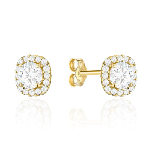 Cercei Aur 14K cu Piatră Pătrată și Zirconii, Sistem de Prindere Tip Șurub