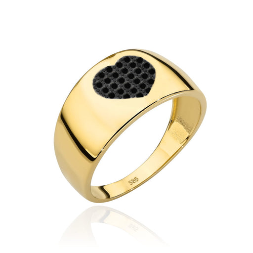 Inel Elegant Lat din Aur cu Inimă și Cirkonii Negre