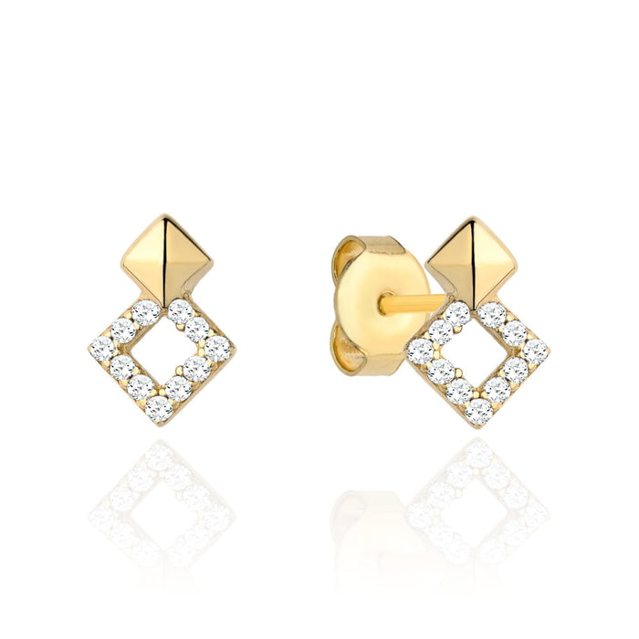 Cercei Aur 14k cu Model Romb si Zirconii Albe