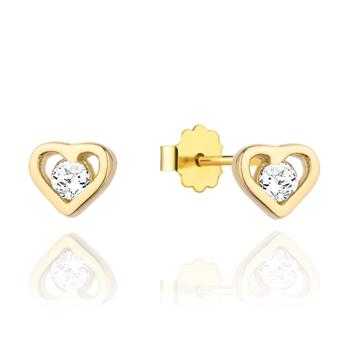 Cercei Din Aur Cu Inimi Delicate Și Pietricică Pe Știft