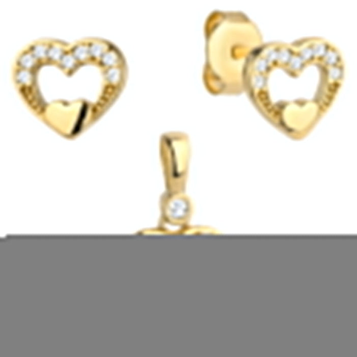 Set Cercei cu Inimioare + Pandantiv si Cristale- Aur 14k