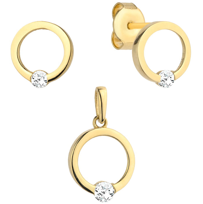 Set cercei + pandantiv, cerc auriu cu zircon in jos