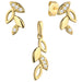 Set Cercei cu Frunze + Pandantiv si Cristale- Aur 14k