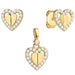 Set Cercei cu Inimioare 3D + Pandantiv si Cristale- Aur 14k