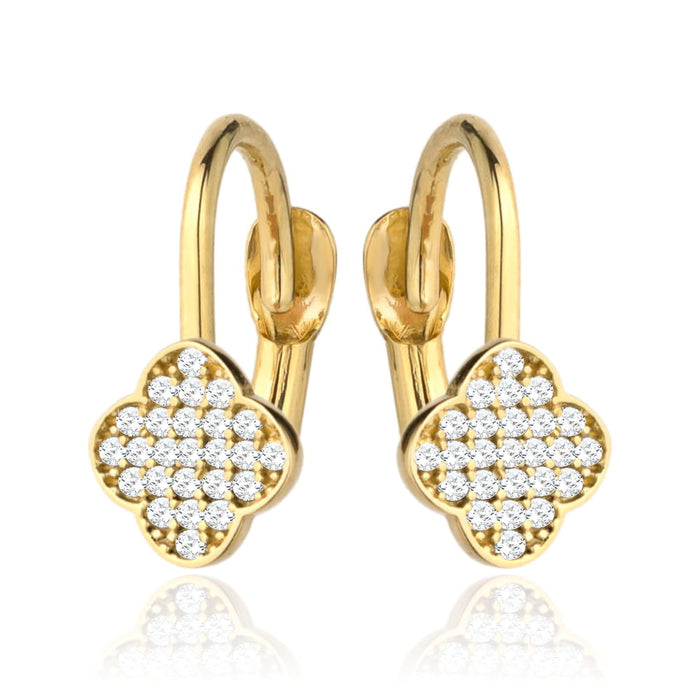 Cercei Aur 14k cu Trifoi si Zirconii Albe