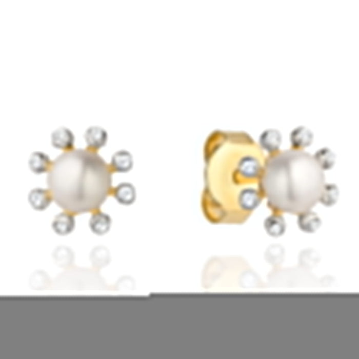 Cercei Aur 14k cu Perla si Zirconii Albe