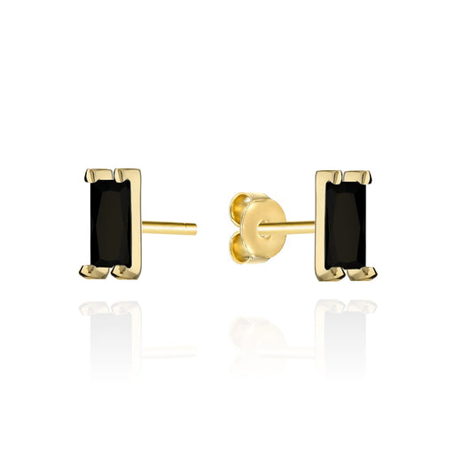 Cercei Aur Galben Dreptunghiulari cu Piatră Neagră