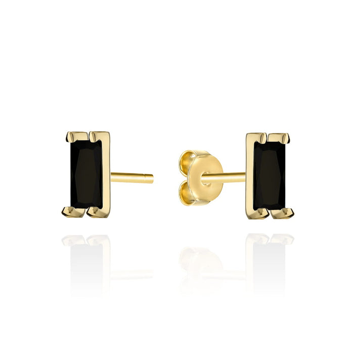 Cercei Aur Galben Dreptunghiulari cu Piatră Neagră