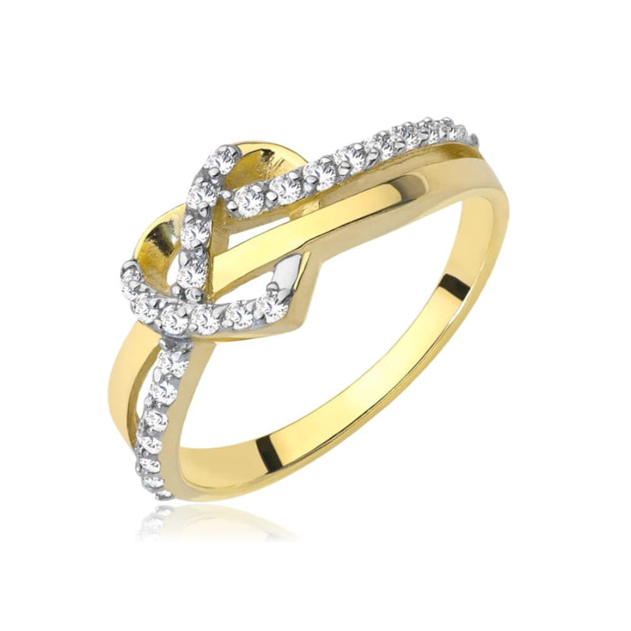 Inel Aur 8K Inimă Împletită cu Zirconii