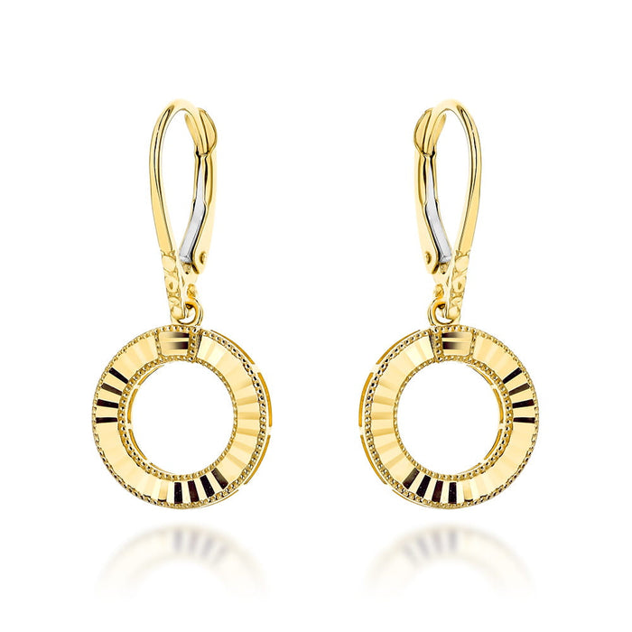 Cercei Aur Galben 14K, Model Rotund, Diamantat