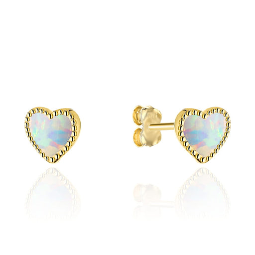 Cercei Aur 14K Inimioare cu Opal pe Tijă