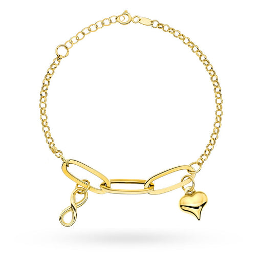 Brățară de aur cu zale lungi și o inimă suspendată și semn de infinit