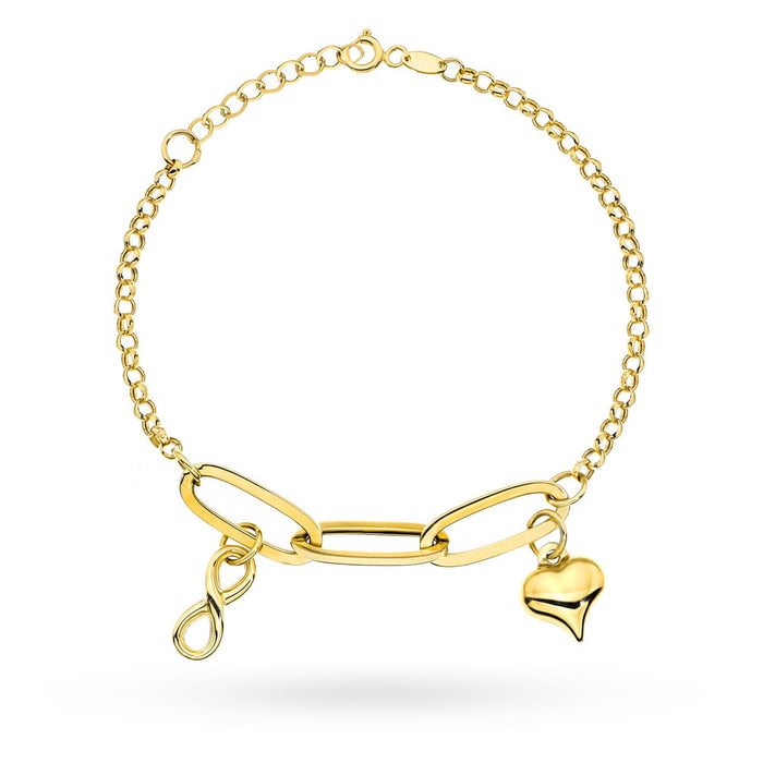 Brățară de aur cu zale lungi și o inimă suspendată și semn de infinit