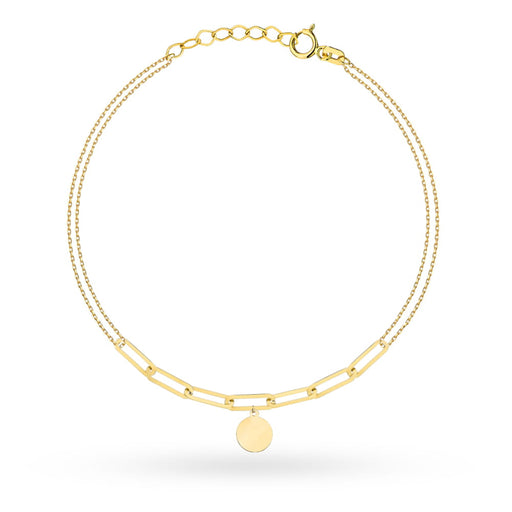 Brățară Eleganță Aur 14K Pe Lanț Dublu Cu Zale Lungi Și Cerc Plin