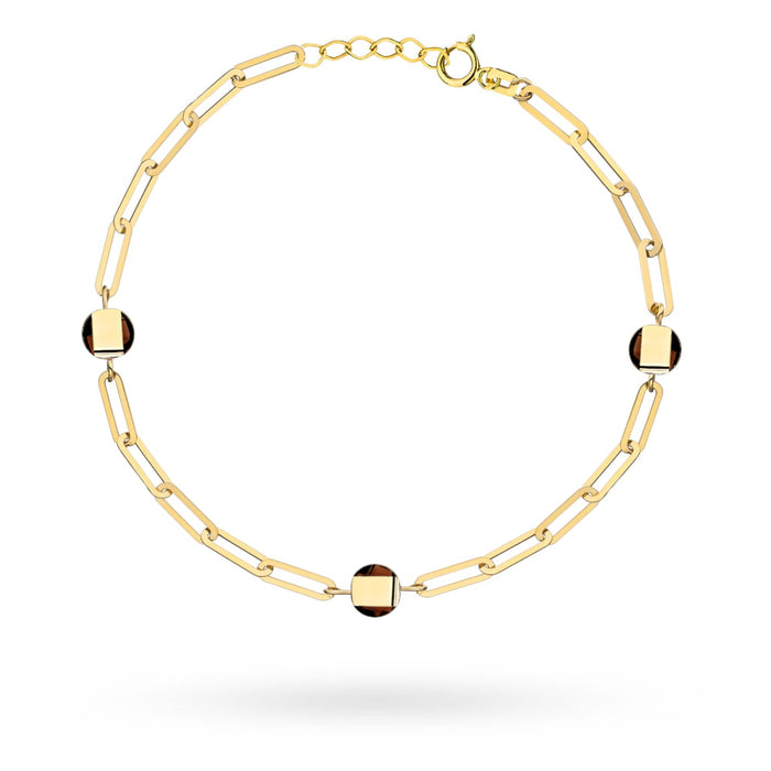 Brățară Elegantă Din Aur 14K Cu Zale Și Cuarț Maro