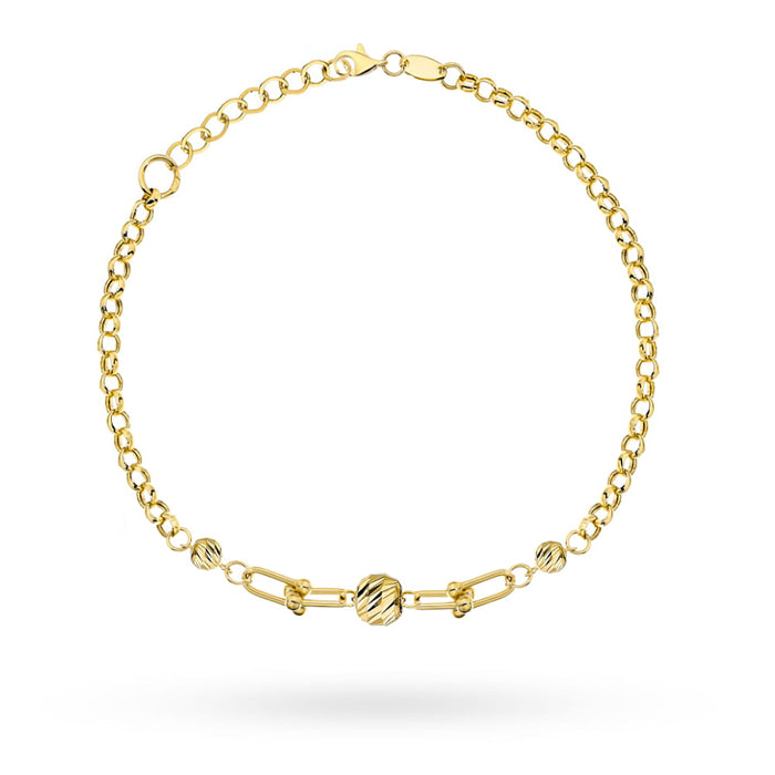 Brățară Elegantă din Aur 14K cu Sfere Tăiate Tip Diamant și Zale Lungi