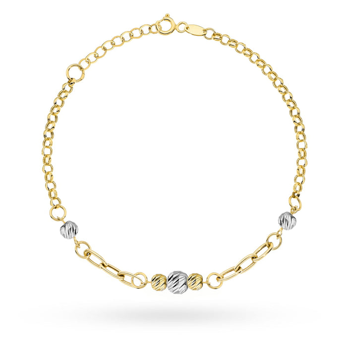 Brățară din Aur 14K, Design Modern cu Ovăle și Sfere Fațetate în Două Culori