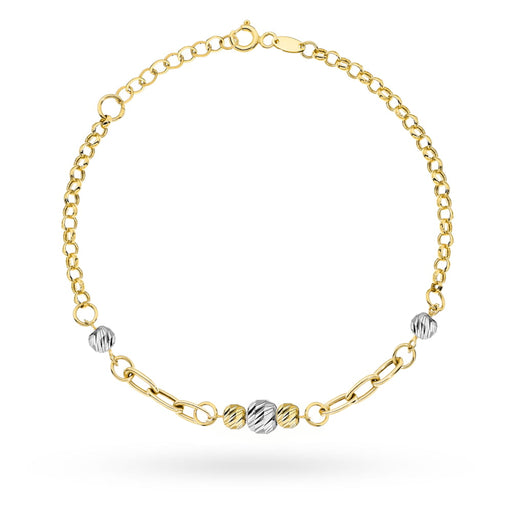 Brățară din Aur 14K, Design Modern cu Ovăle și Sfere Fațetate în Două Culori