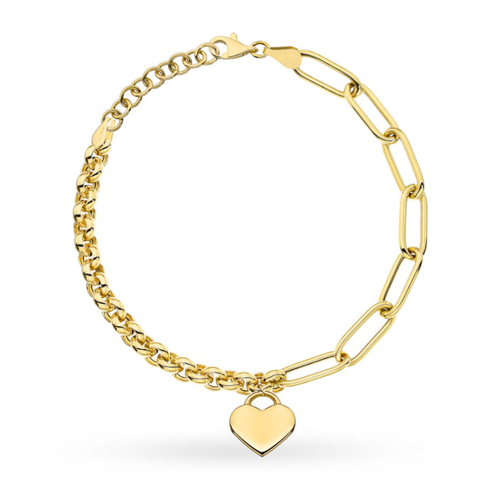 Bratara Aur 14K Rolo cu Inimă și Zale - Eleganță Eternă